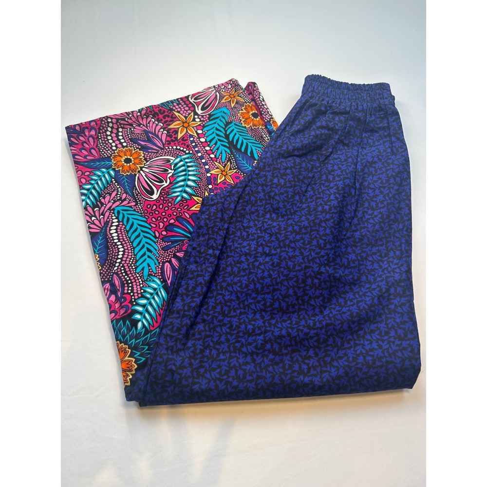 Ankara Style African Leg Pant Women Medium Blue Floral Mixed Print Elastic Waist